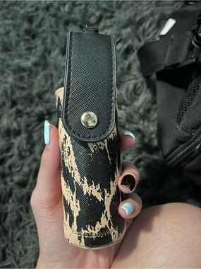 Black and Beige Patterned Leatherette Perfume Case